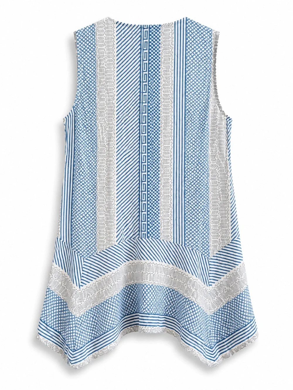 VERONICA BEARD blue and white patterned silk high-low hem coastal tunic top SZ 4 - Picture 4 of 5